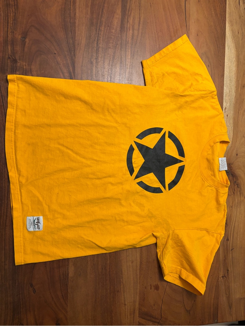 Men's Short Sleeve Graphic Tee in Bright Yellow with Black Star